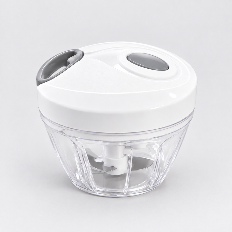 2 en 1 - Hachoir inox et batteur manuel à mécanique par ficelle